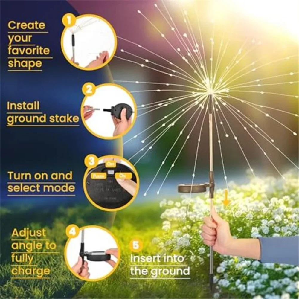 Solar Garden Lights 120 LED Firework Fairy Outdoor Decor 2 Pack